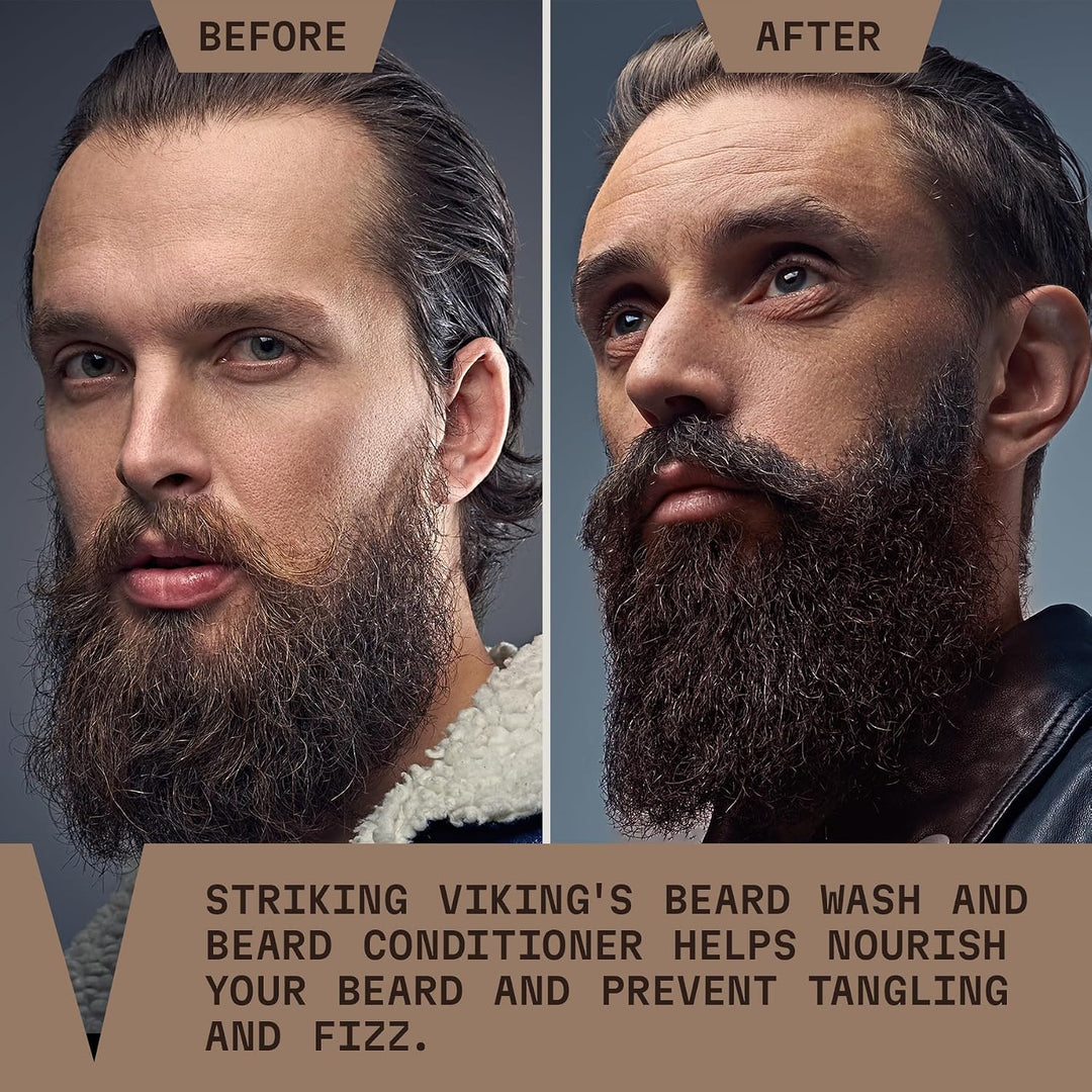 Striking Viking Set para el cuidado de la barba (sándalo), champú s...