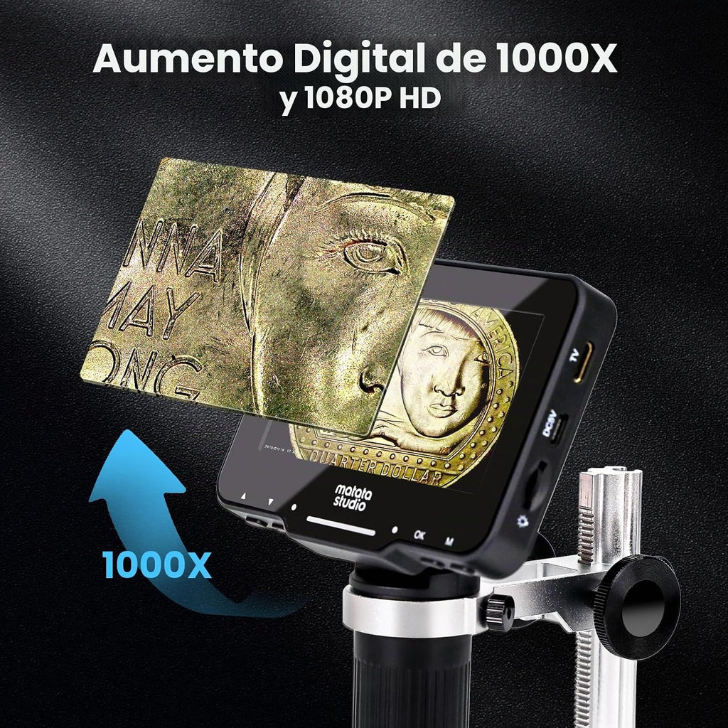 Microscopio digital M2B 1000X, LCD de 4,3", salida HDMI, 32 GB