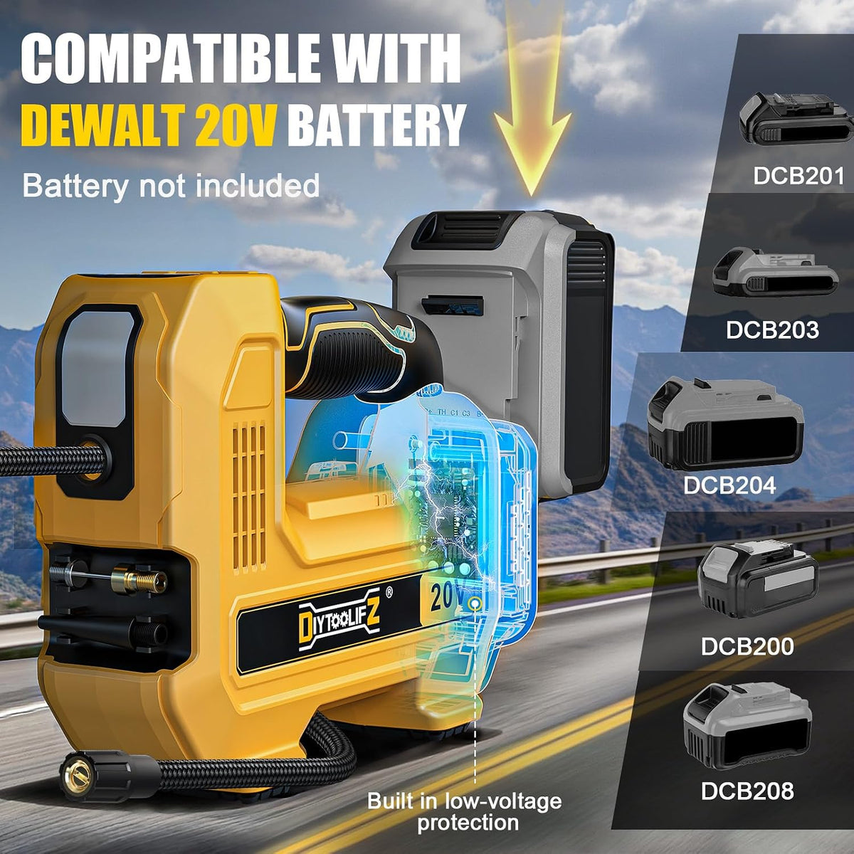 DIYtoolifz Inflador de neumáticos inalámbrico de 160 PSI compatible con