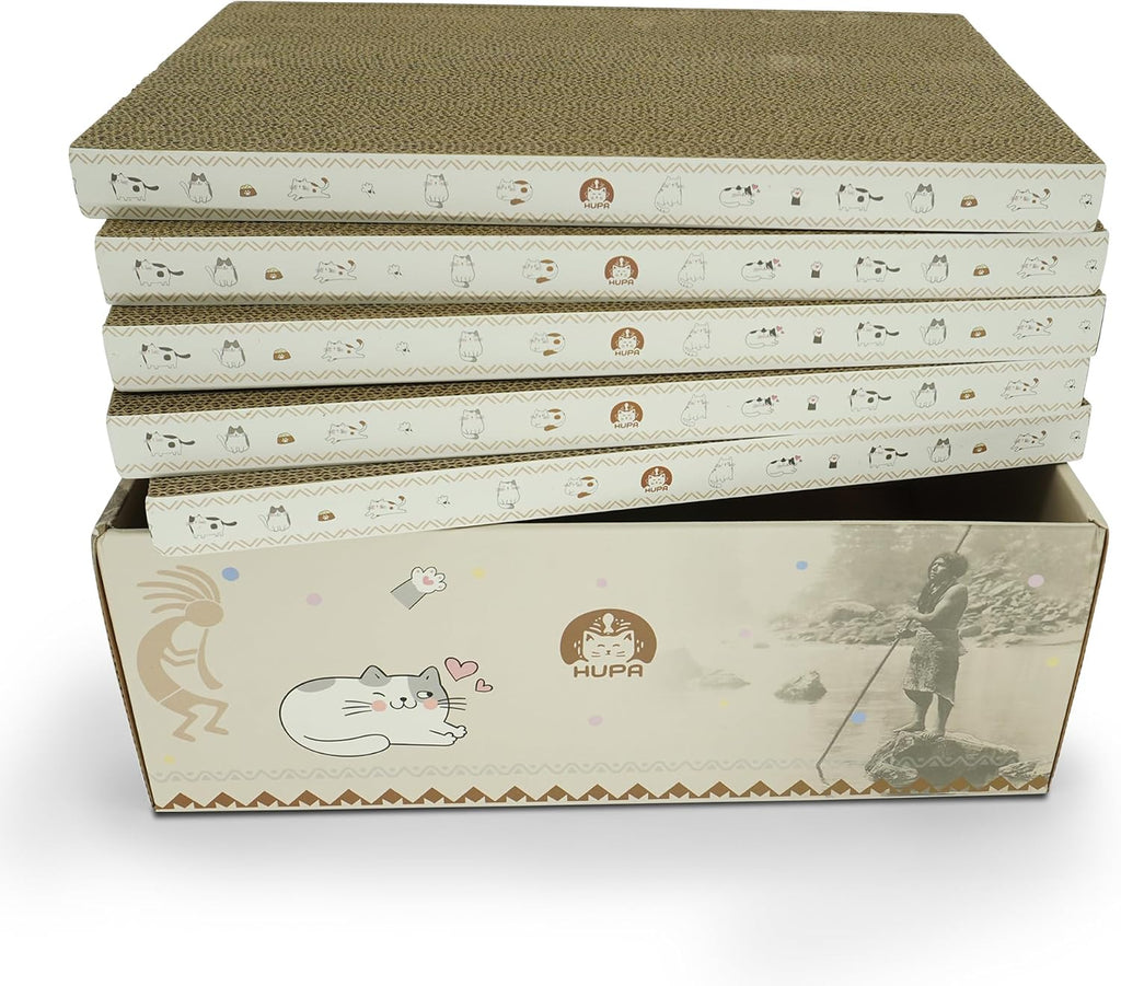 Paquete de 5 tablas rascadoras para gatos | Rascador reversible de cartón para gatos con hierba gatera | Rascador de cartón corrugado para gatos | Almohadilla para arañazos para gatos | Caja rascador duradera para gatos | 16.34 pulgadas de largo x 11.42