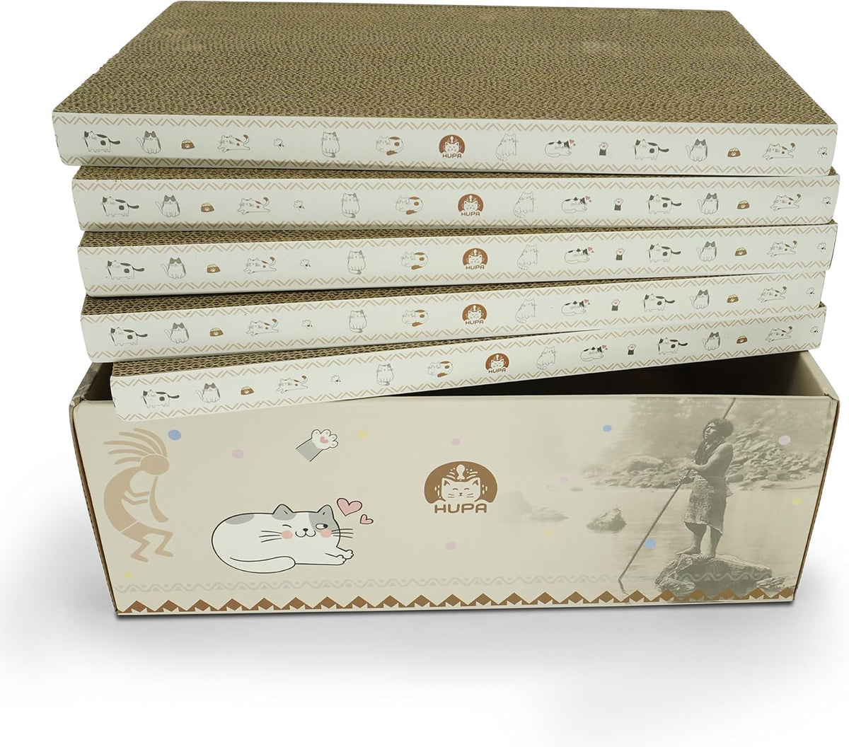 Paquete de 5 tablas rascadoras para gatos | Rascador reversible de cartón para gatos con hierba gatera | Rascador de cartón corrugado para gatos | Almohadilla para arañazos para gatos | Caja rascador duradera para gatos | 16.34 pulgadas de largo x 11.42