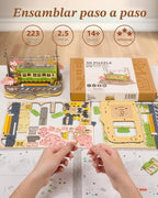 Rolife Sakura Journey Tram - Rompecabezas de madera 3D para adultos, kits de construcción de modelos de bricolaje con luces LED, regalo creativo para niños, regalo de pasatiempos y rompecabezas para