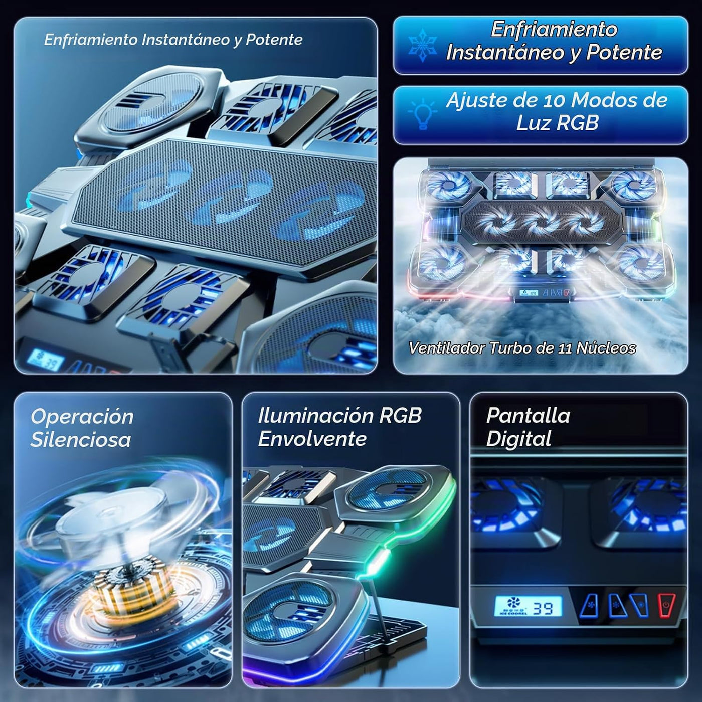 Almohadilla de refrigeración para laptop para videojuegos, 11 venti...