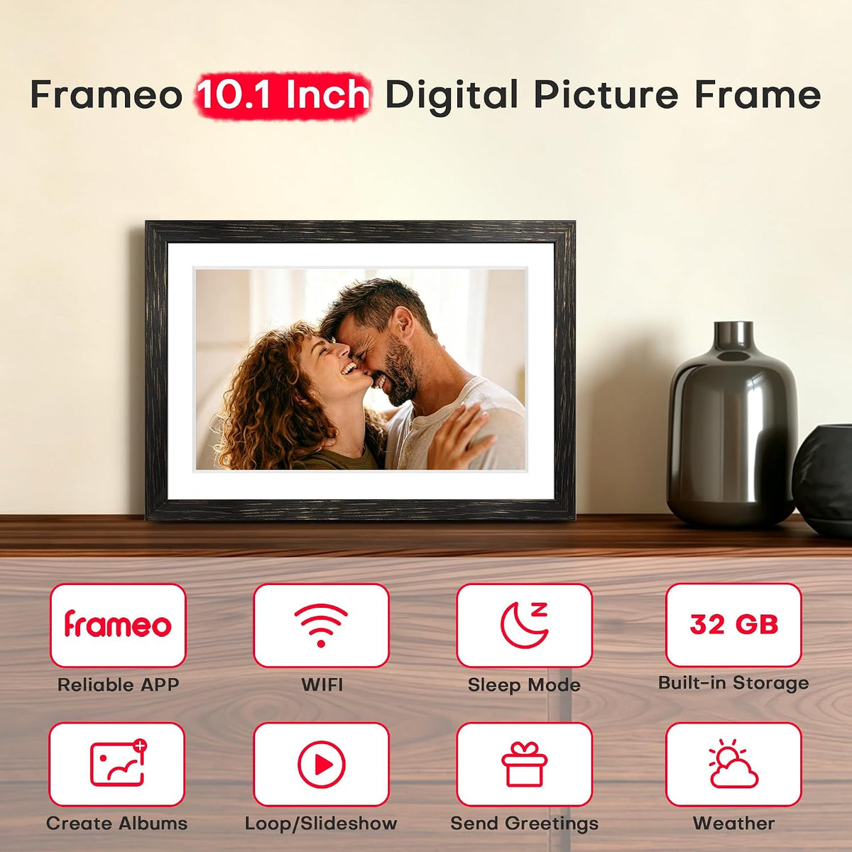 Frameo - Marco de fotos digital de 10,1 pulgadas, marco de fotos con WiFi