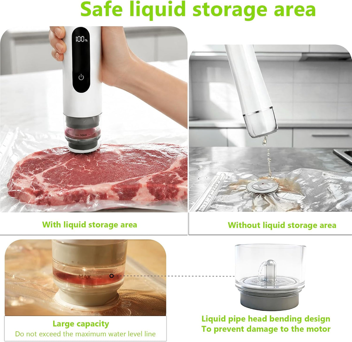 Sellador al vacío compacto para almacenamiento de alimentos: sellador portátil de alimentos de mano, succión de 80 kPa, batería de 1800 mAh, 30 bolsas de vacío reutilizables, conserva la frescura 5 veces con fácil operación