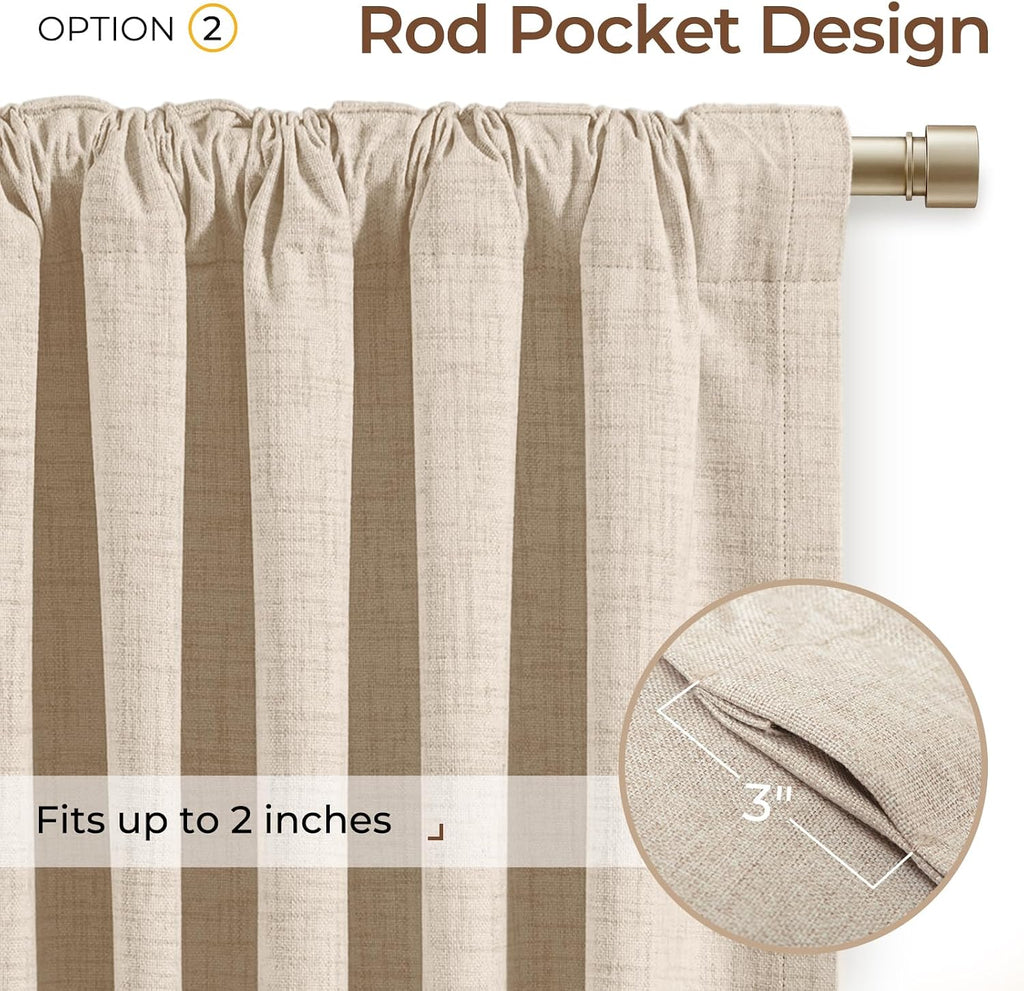 INOVADAY Cortinas 100% opacas de 84 pulgadas de largo, juego de 2 paneles de lino con pestaña trasera y bolsillo para barra, cortinas opacas para dormitorio, cortinas de ventana con aislamiento