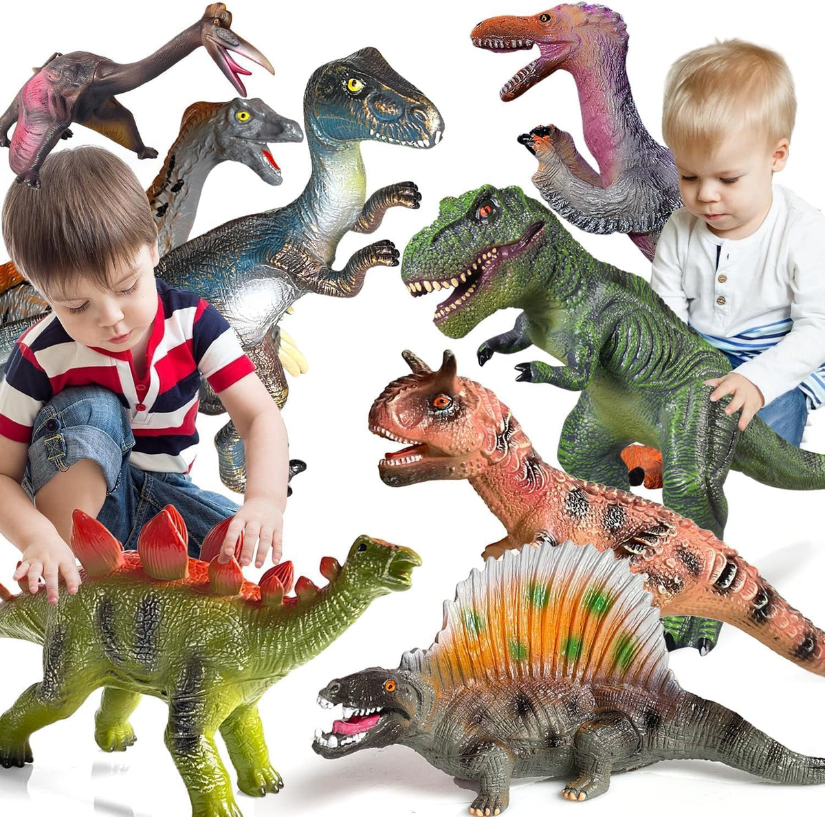 Gzsbaby 8 juguetes de dinosaurio jumbo para niños pequeños de 3 a 5 a 7 años, recuerdos perfectos de fiesta de dinosaurios, regalos de cumpleaños