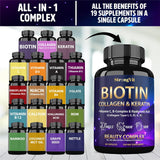 Biotina con ácido hialurónico, queratina y suplementos de colágeno...