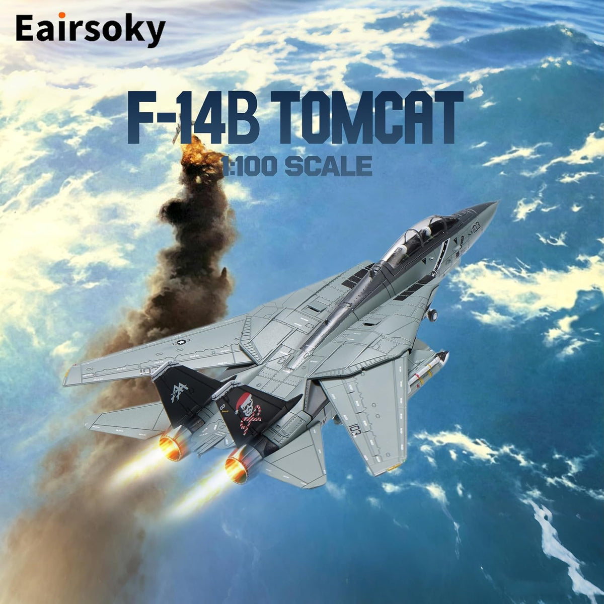 Escala 1:100 F-14 Tomcat Modelo de fundición a presión Santa Cats Christmas F-14B Tomcat Cazas-Bombarderos de VF-103 Jolly Rogers Modelos de aviones metálicos para colección o regalo