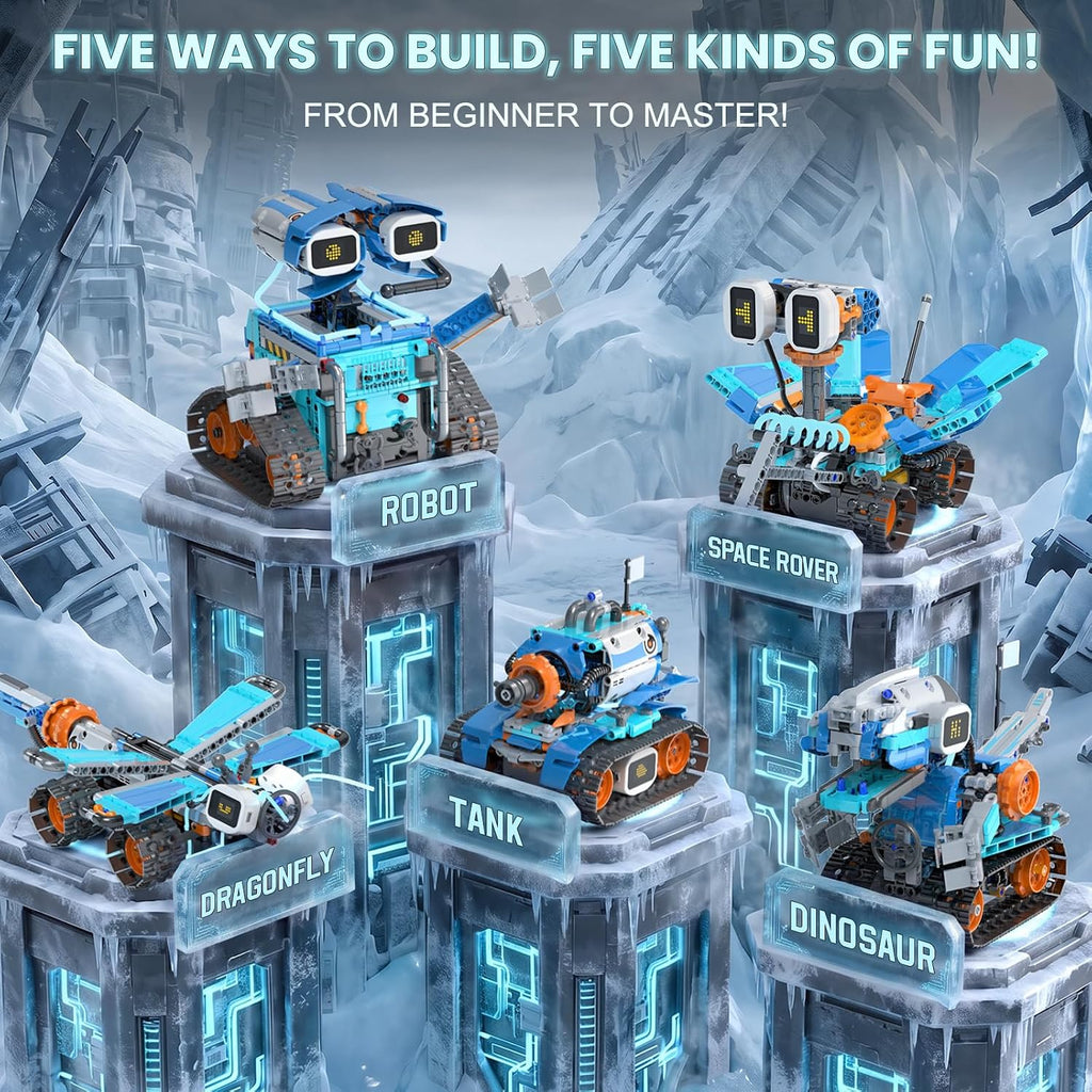 Kits de construcción de robots STEM 5 en 1 para niños de 6 a 12 años, aplicación y RC STEM dinosaurio robot juguetes de construcción para edades de 8 a 13 años, 886 piezas