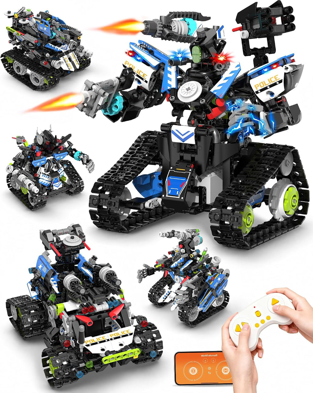 5-en-1 Kit de Robótica RC de Policía para Construir, control remoto y APP, Regalo STEM