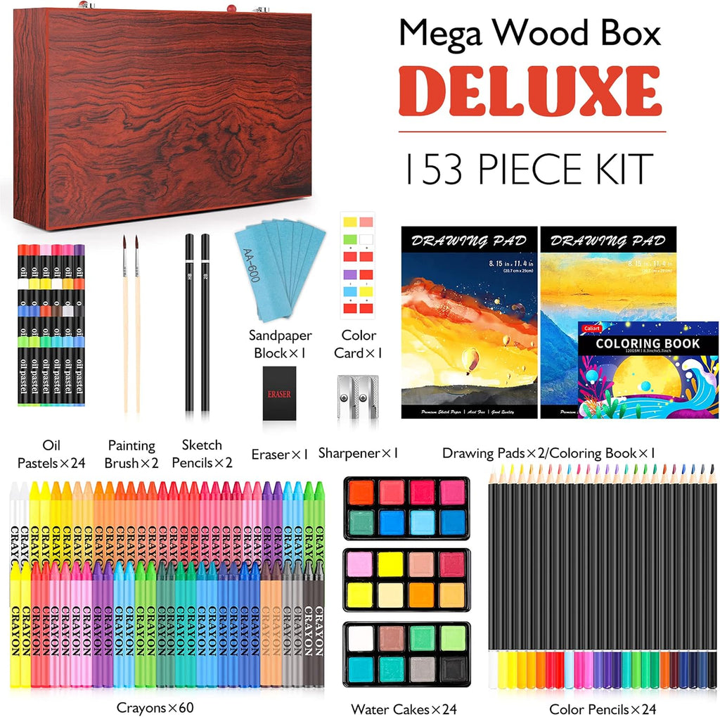 Caliart Art Supplies Kit, 153-Pack Deluxe Drawing Art Set Painting Coloring