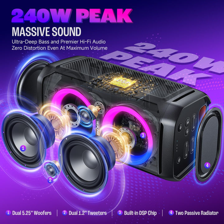 W-KING Altavoz Bluetooth portátil de 240 W, caja de auge fuerte con...