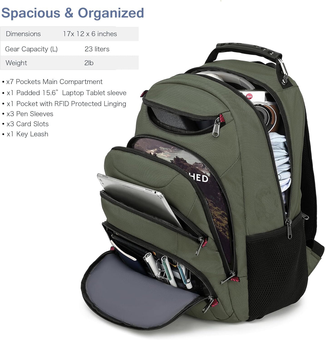 Mochila para laptop Boavan para hombre (Negro, 15.6), Verde militar...