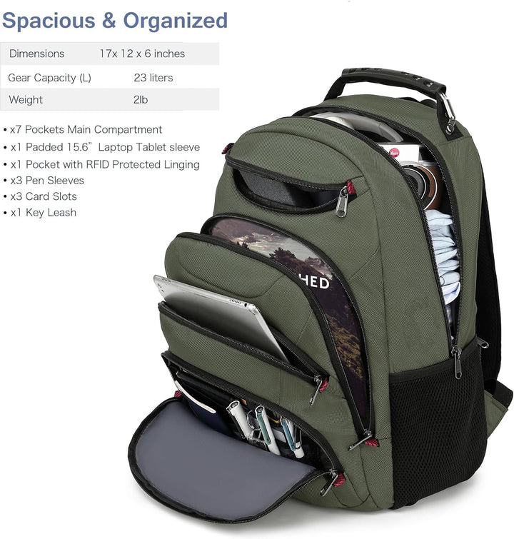 Mochila para laptop Boavan para hombre (Negro, 15.6), Verde militar...