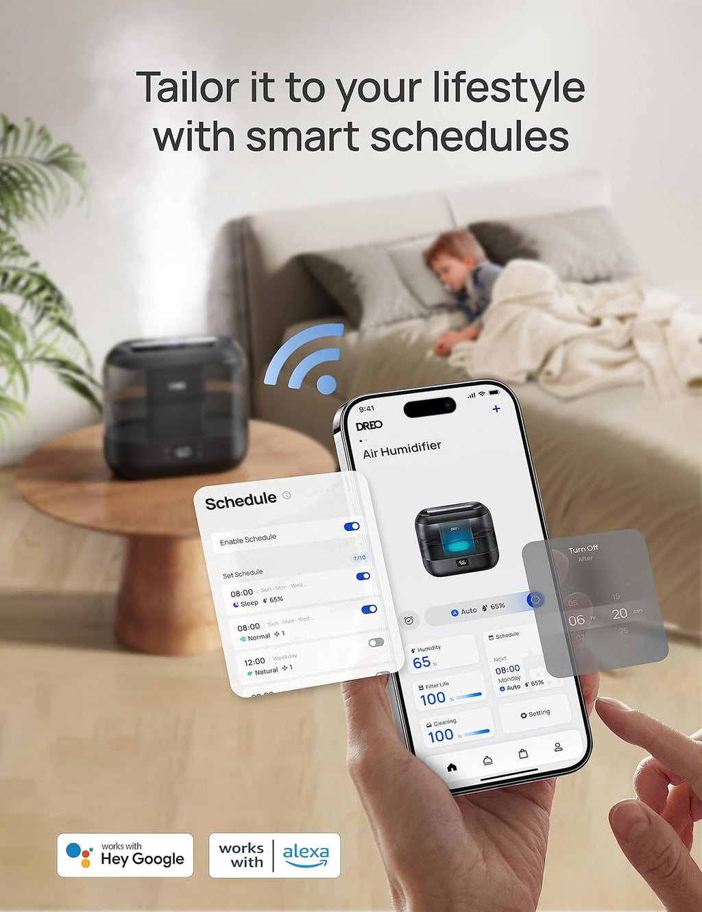 DREO Humidificadores inteligentes para dormitorio, humidificador de niebla