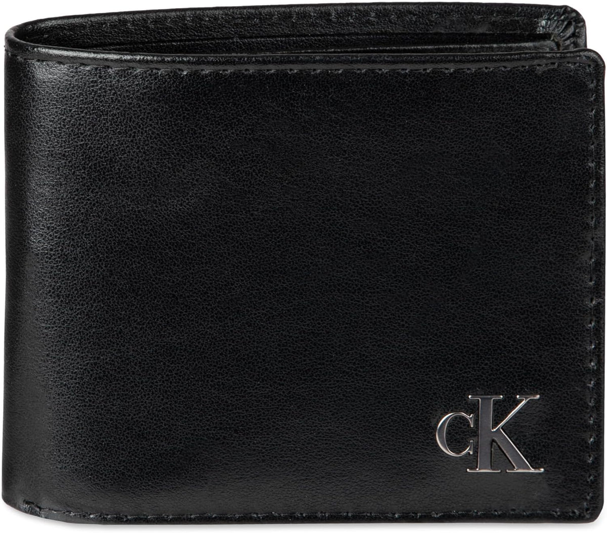 Calvin Klein Billetera plegable minimalista de cuero RFID para hombre, Negro/Amarillo neón