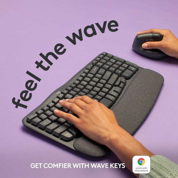Logitech Wave Keys - Teclado Inalámbrico Ergonómico con Reposamuñec...