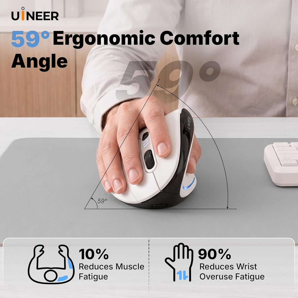 Uineer Ratón vertical inalámbrico ergonómico, 3 modos Bluetooth 5.0/4.0 y