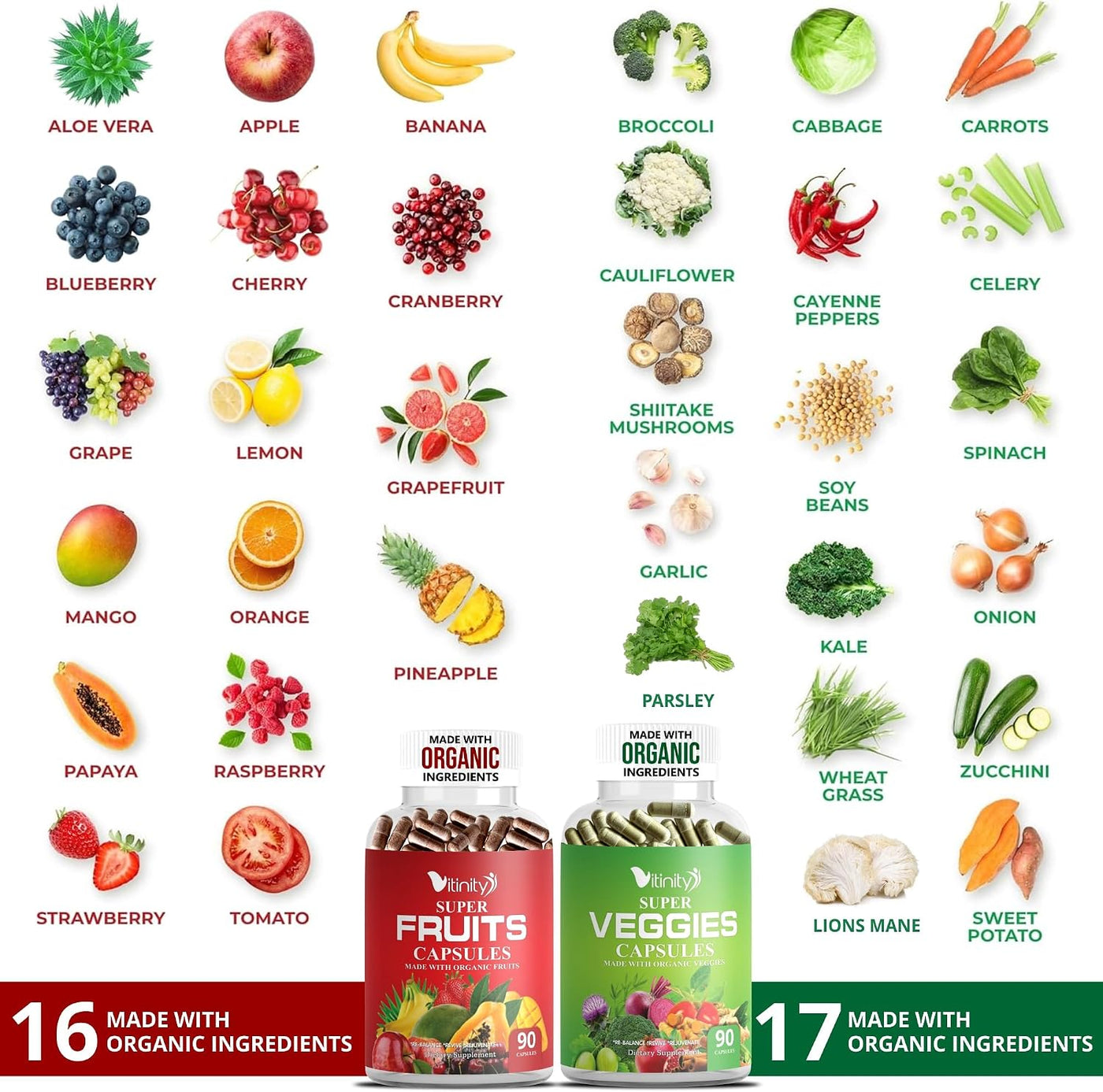 Fabricado con cápsulas orgánicas de frutas y verduras, suplemento v...
