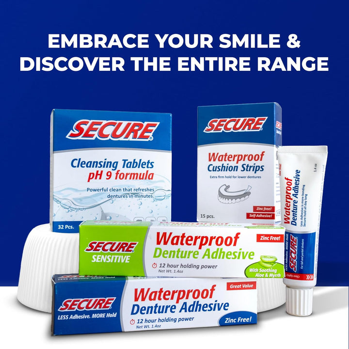 Secure Adhesivo para Dentaduras Impermeable - Sin Zinc - Extra Fuer...