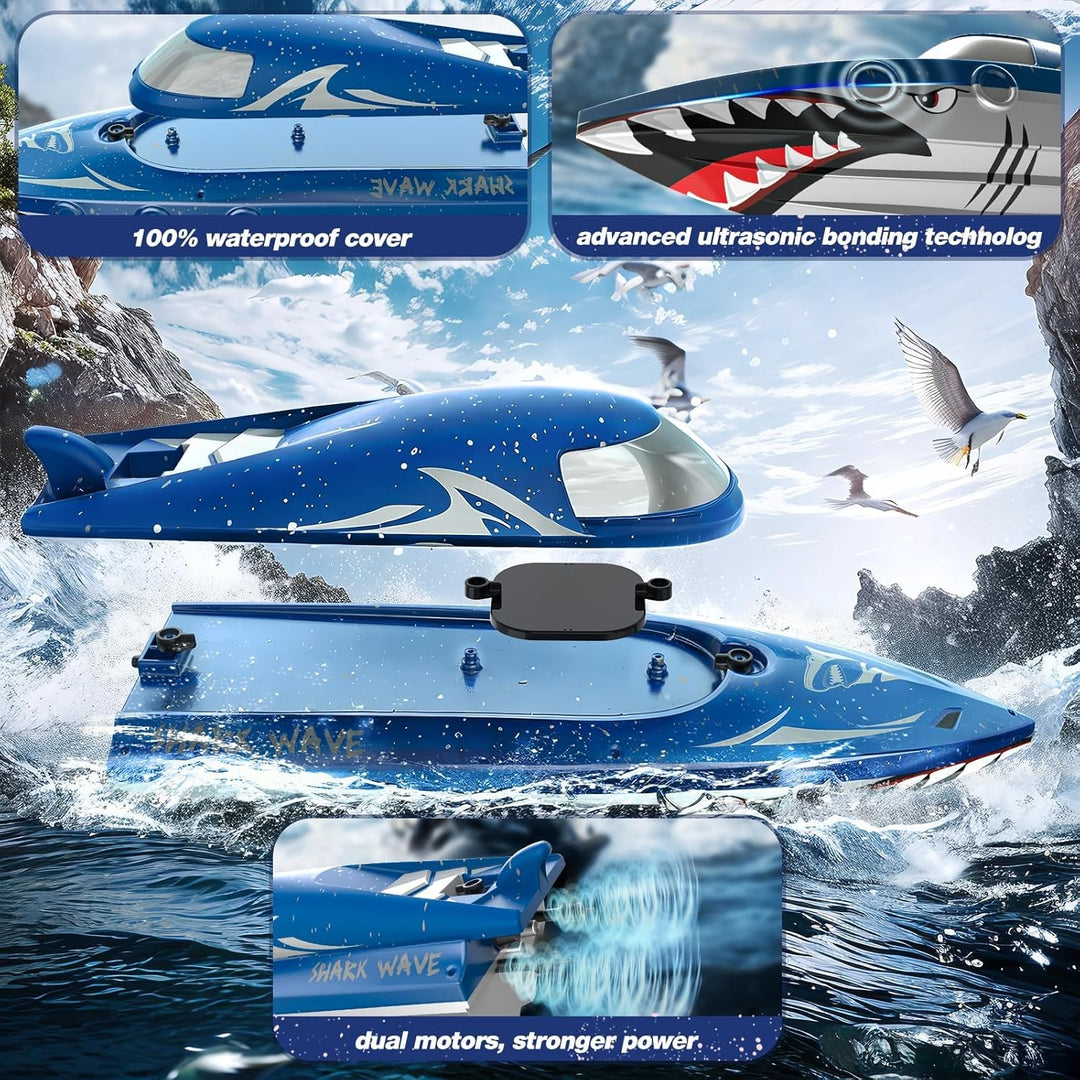 Shark - Barco de carreras RC para niños y adultos, barco de control...