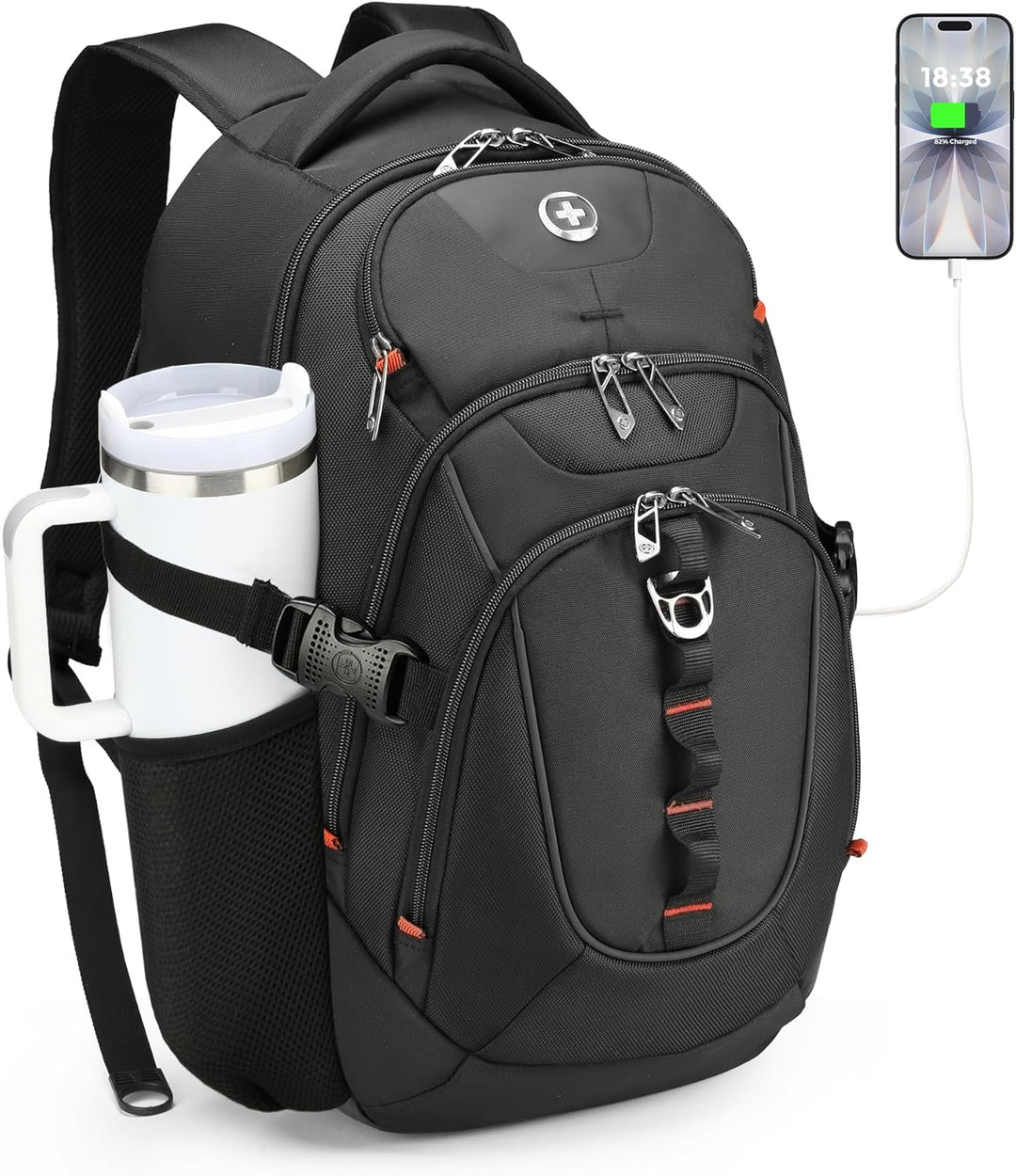 Swissdigital Mochila de diseño para laptop con puerto de carga USB,...