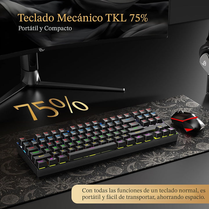 Redragon Teclado mecánico para juegos K552P TKL con 18 modos de ret...