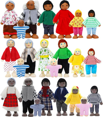 ONEST Juego de casa de muñecas de madera de 23 piezas con muñecos d...