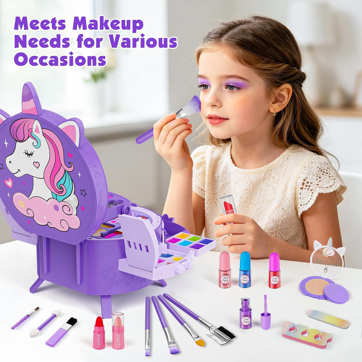 Kit de maquillaje de 59 piezas para niña, estuche de maquillaje lavable