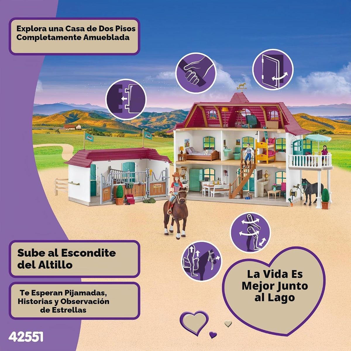 Schleich Horse Club - 192 piezas de casa de campo junto al lago y establo |