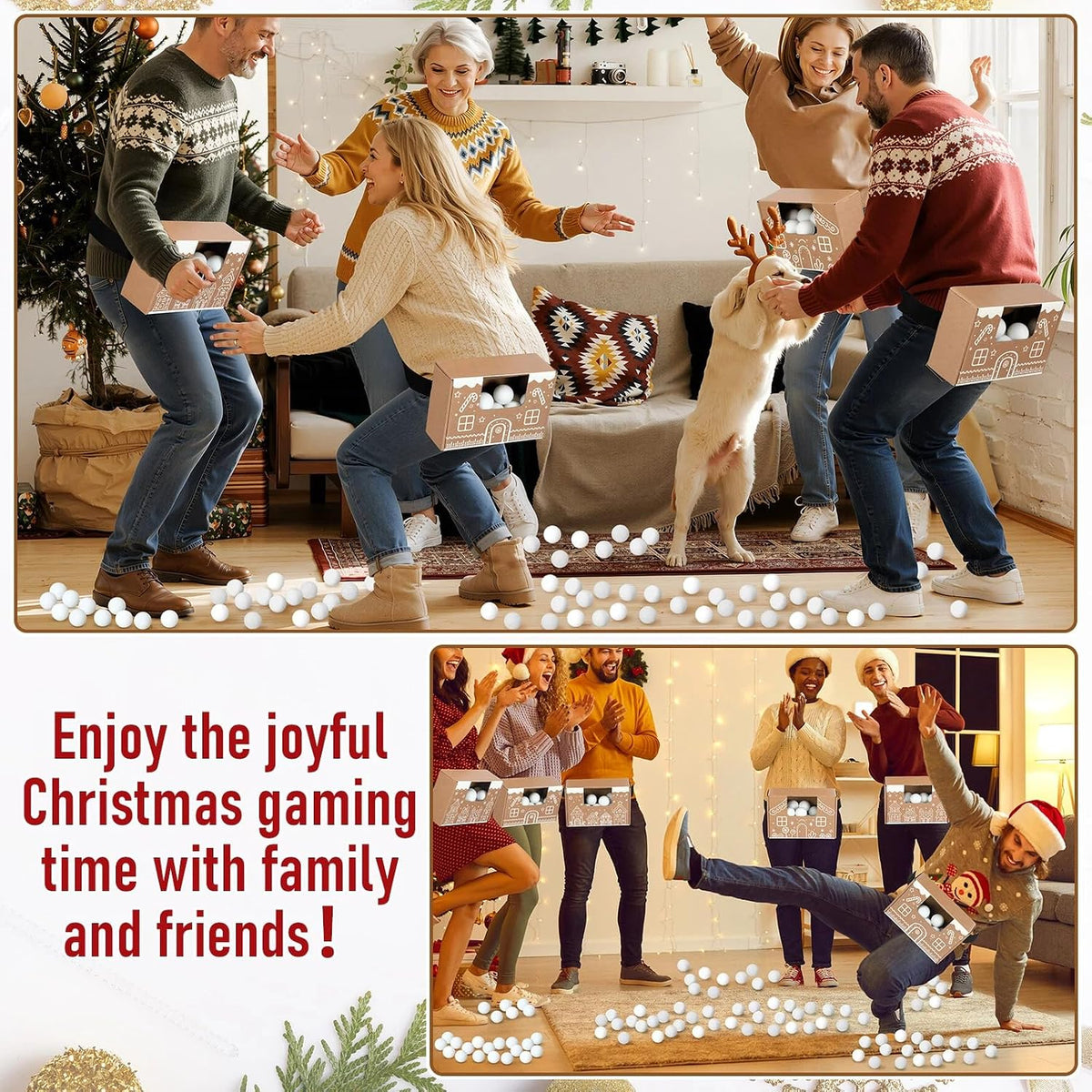 Halloscume Juego de 4 juegos de Navidad, juego de bolas de agitación, casa