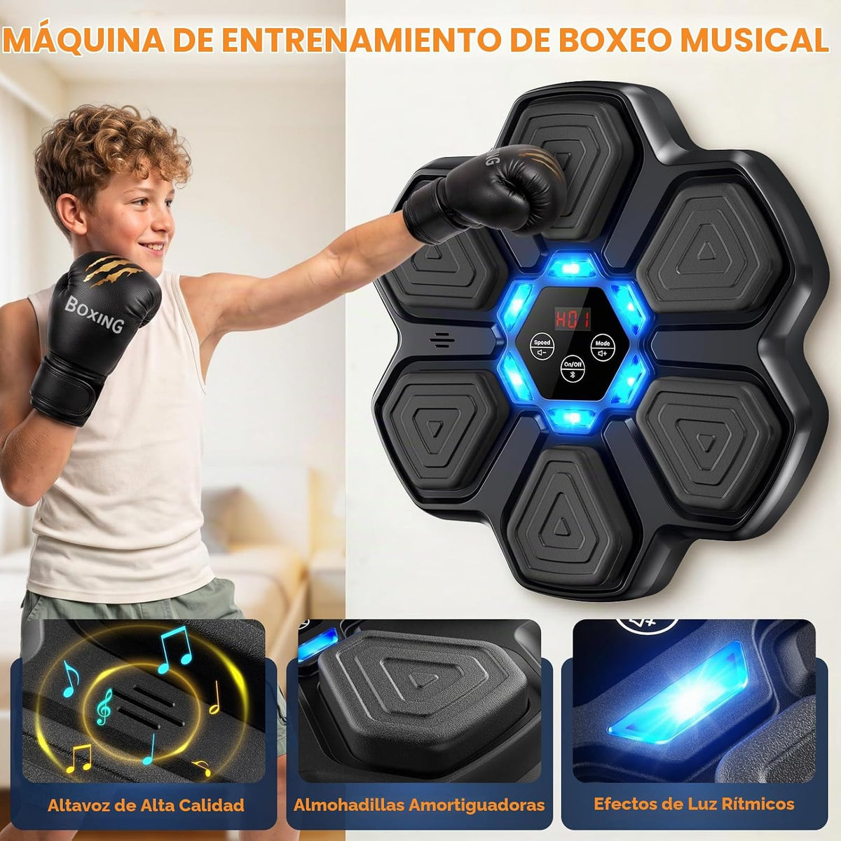 Máquina de boxeo musical para niños, entrenador de boxeo Bluetooth montado en la pared con guantes de boxeo, ideas de juguetes de boxeo para niños y niñas de 3, 4, 5, 6, 7, 8, 9, 10, 11, 12 años