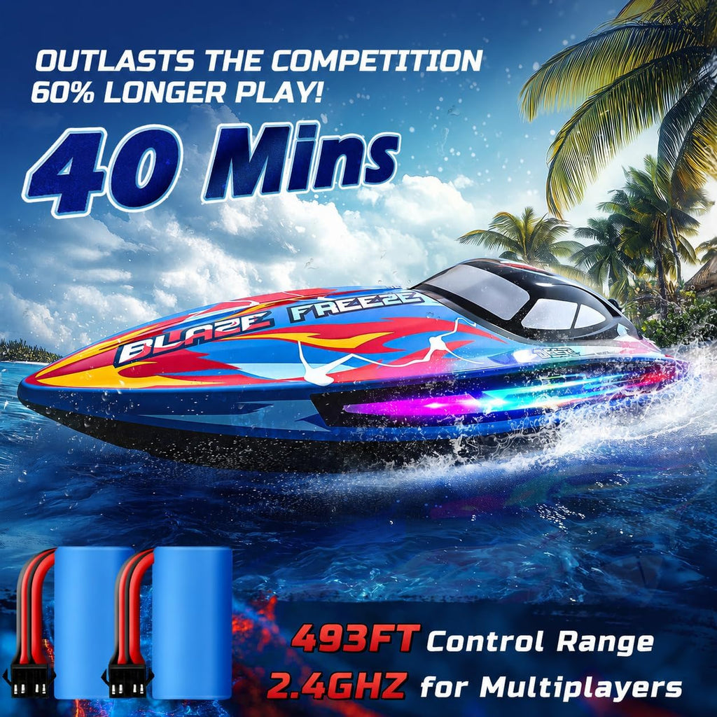 DEERC Barco a control remoto rápido para piscina y lago, 20+MPH