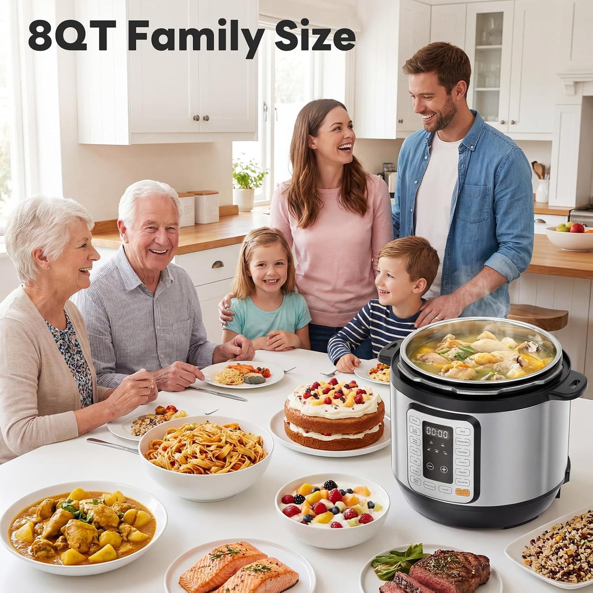 DUMOS Olla a presión eléctrica 16 en 1, olla multicocción programable de 8 cuartos con 12 ajustes preestablecidos de un solo toque, yogur de vapor de sopa y más, olla interior de cerámica para iniciar