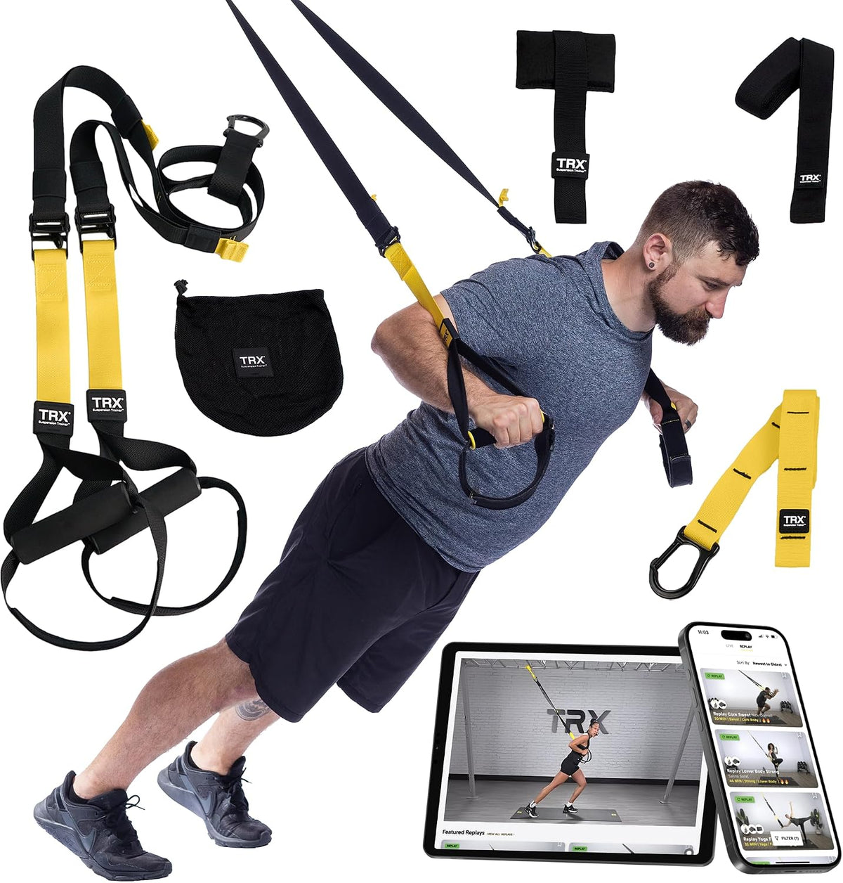 TRX Formación. Entrenador de suspensión basic kit + ancla para puerta, complete full body entrenamientos para el hogar y en la carretera.