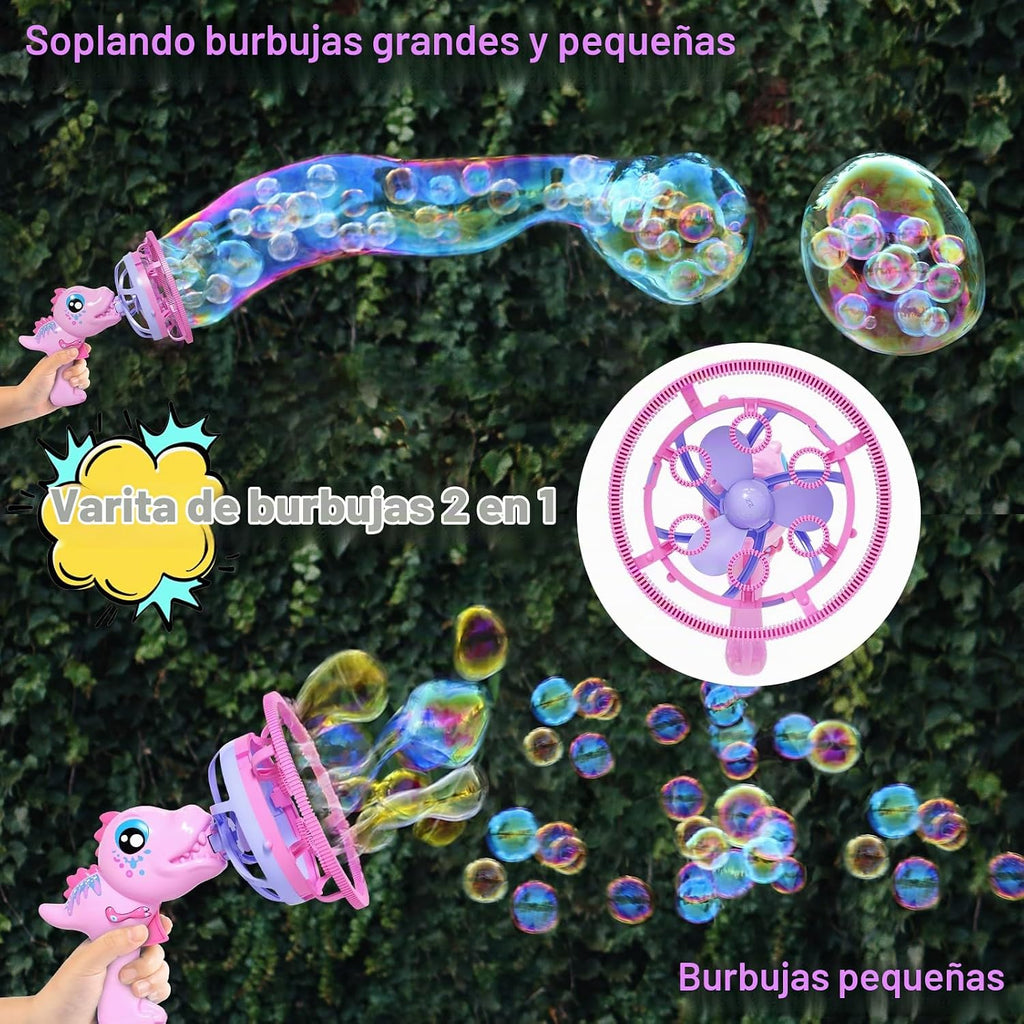 Pistola de burbujas de dinosaurio para niñas, juguete de máquina de