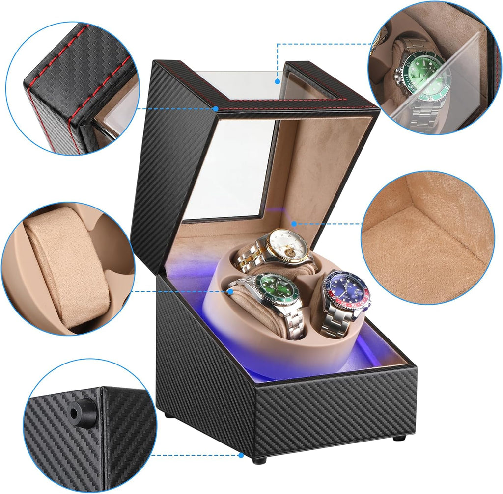 Watch Winder para 3 relojes automáticos, motor japonés silencioso