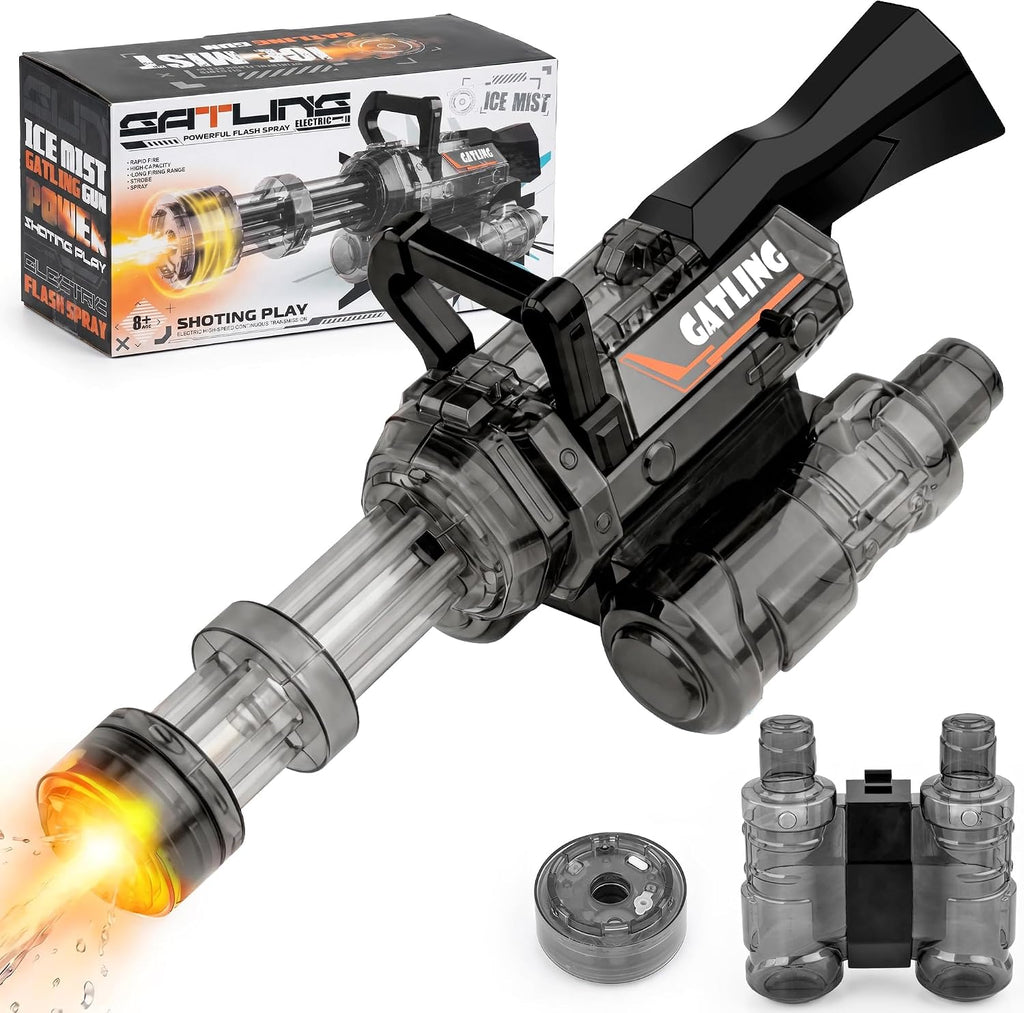 Pistola de agua con boquilla giratoria y luz LED, mochila de agua y tanque desmontable, largo alcance de 28 a 32 pies