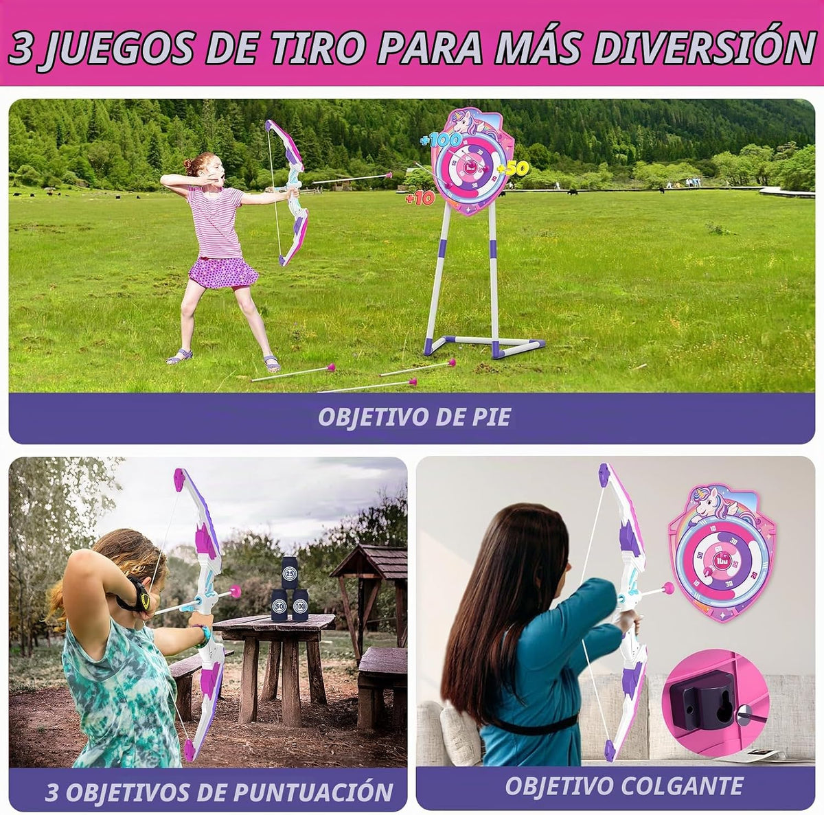 2 Pack Kids Bow y Arrow, LED Light Up Archery con Unicorn Target