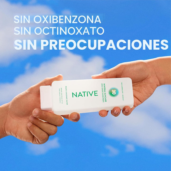 Native Loción de protección solar de pera y agua de coco SPF 30, 10...