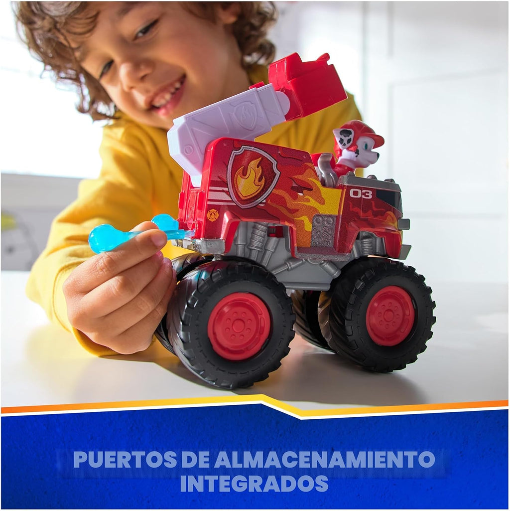PAW Patrol: Rescue Wheels Marshall’s Firetruck, Camión de juguete con lanzador de proyectiles y figura de acción coleccionable, juguetes para niños y niñas de 3 años en adelante