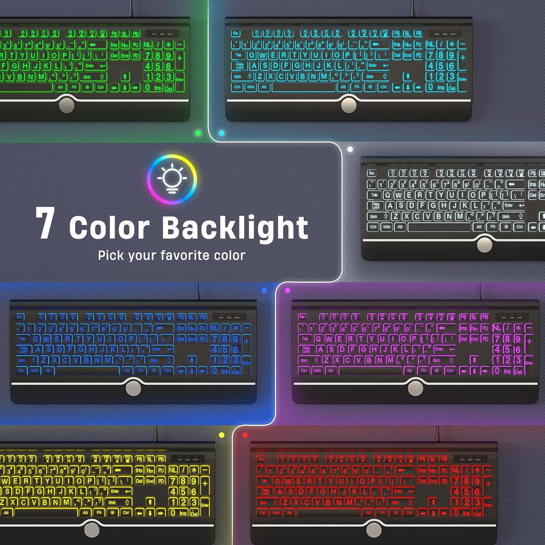 KOPJIPPOM Teclado de computadora retroiluminado con impresión grand...