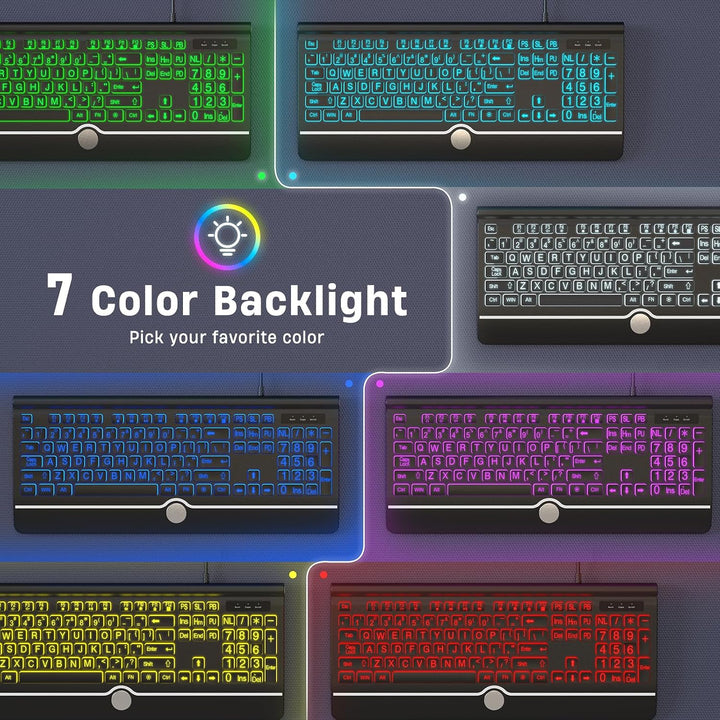 KOPJIPPOM Teclado de computadora retroiluminado con impresión grand...