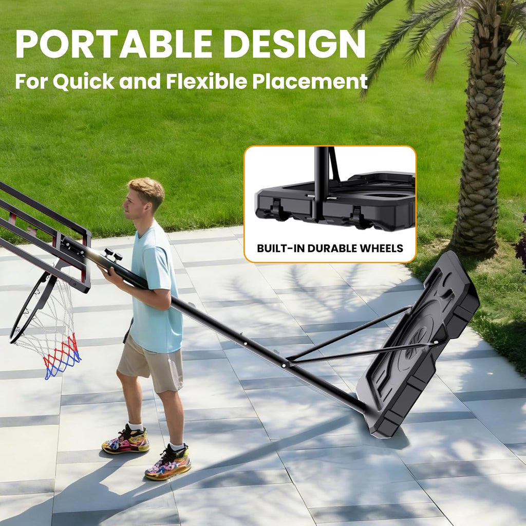 Anillo/Canasta Portátil de 32" para Baloncesto al Aire Libre, Altura Ajustable de 4.1–8.5 pies