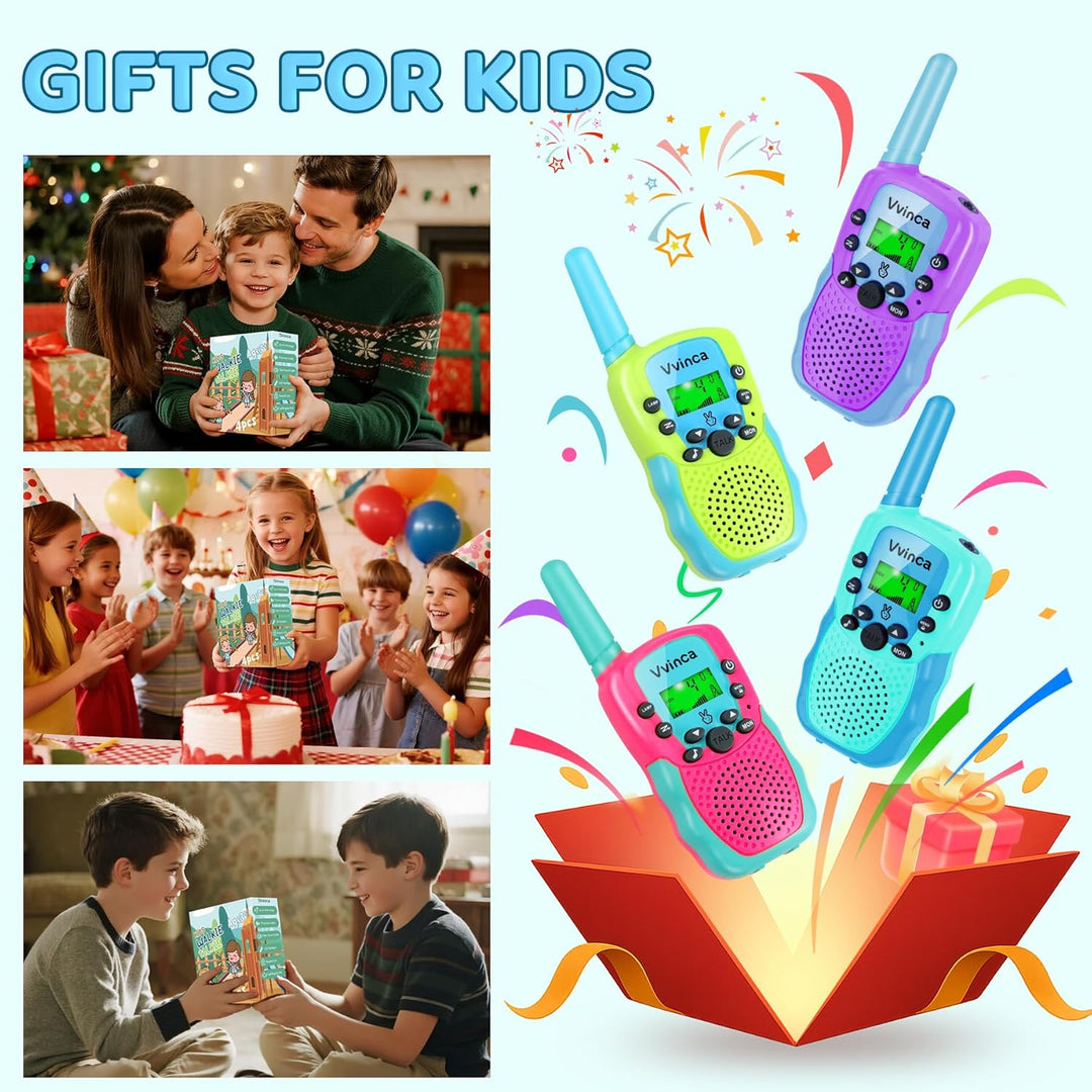 Vvinca Walkie Talkies para Niños Recargables Paquete de 4, Walkie T...