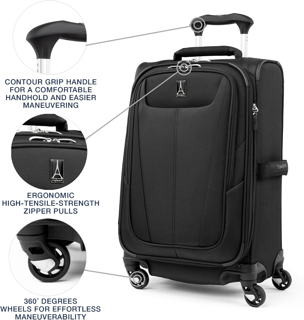 Travelpro Maxlite 5 - Maleta giratoria de equipaje de mano, color negro, 21 pulgadas