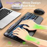 Combo de teclado y mouse inalámbricos, teclado ergonómico con 6 tec...