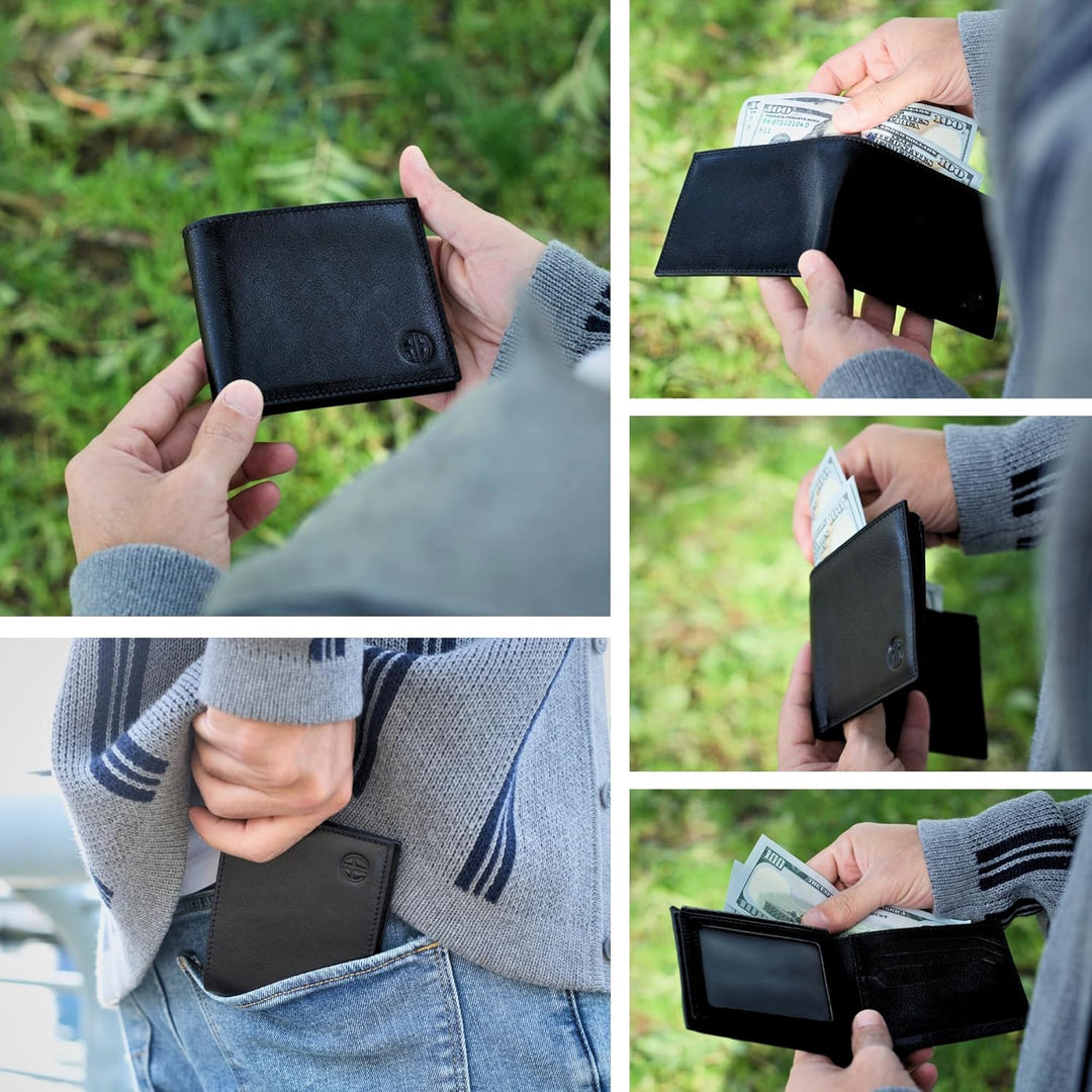 AZURAHIDE ALTO Carteras de cuero plegable para hombre, piel curtida...