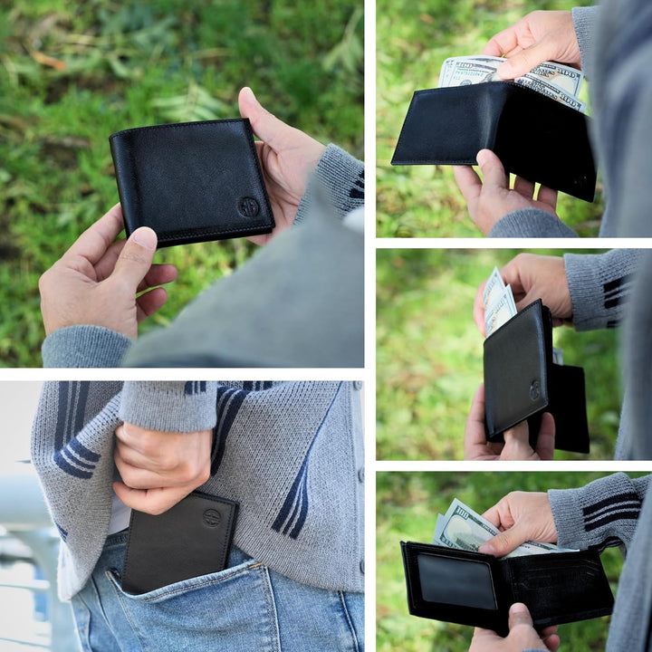AZURAHIDE ALTO Carteras de cuero plegable para hombre, piel curtida...